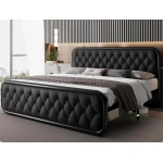 Bed Frame Heavy Duty Bed Frame With Faux Leather Headboard Bedroom Furniture 12" Under-Bed Storage Black