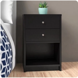 Bedroom Storage Dresser 2 Drawers Nightstand Cabinet Wood Furniture Black