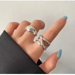 925 Sterling Silver Irregular Water Droplets Cross Ring Female Simple Retro Style Handmade Jewelry
