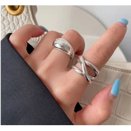 925 Sterling Silver Irregular Water Droplets Cross Ring Female Simple Retro Style Handmade Jewelry