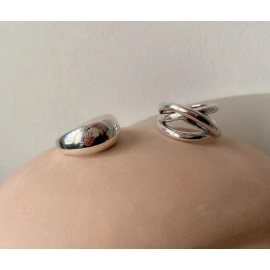 925 Sterling Silver Irregular Water Droplets Cross Ring Female Simple Retro Style Handmade Jewelry