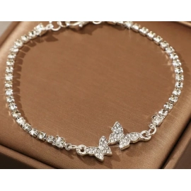 925 Sterling Silver Zircon Bracelets For Women Vintage Luxury Butterfly Adjustable Chain Bracelets Shiny Party Wedding Jewelry