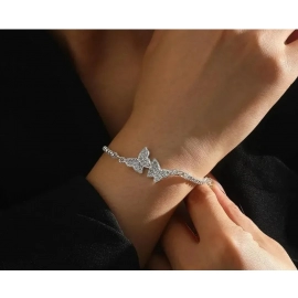 925 Sterling Silver Zircon Bracelets For Women Vintage Luxury Butterfly Adjustable Chain Bracelets Shiny Party Wedding Jewelry