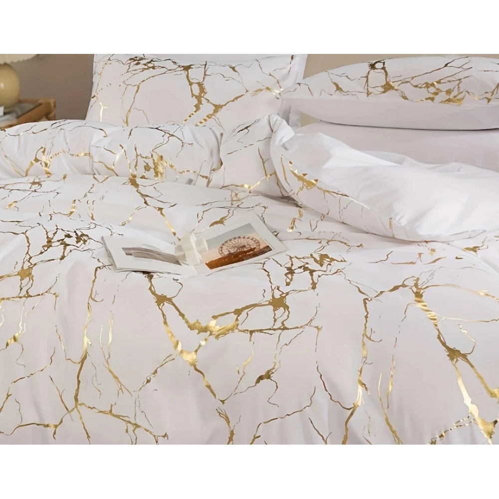 2/3pcs Bronzing Marble Print Down Comforter Set, Thickened Warm Quilt Core,Soft And Comfortable, Hotel Home Bedding